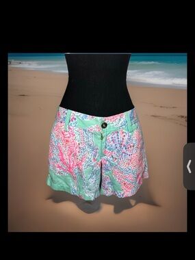 Lilly Pulitzer Mint Shorts with Pink Coral Print